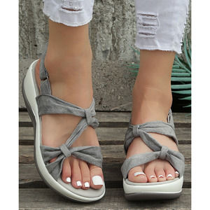 Paotmbu Gray Knot Strap Wedge Sandal  Size 39 US Size‎ 8 New Without Box